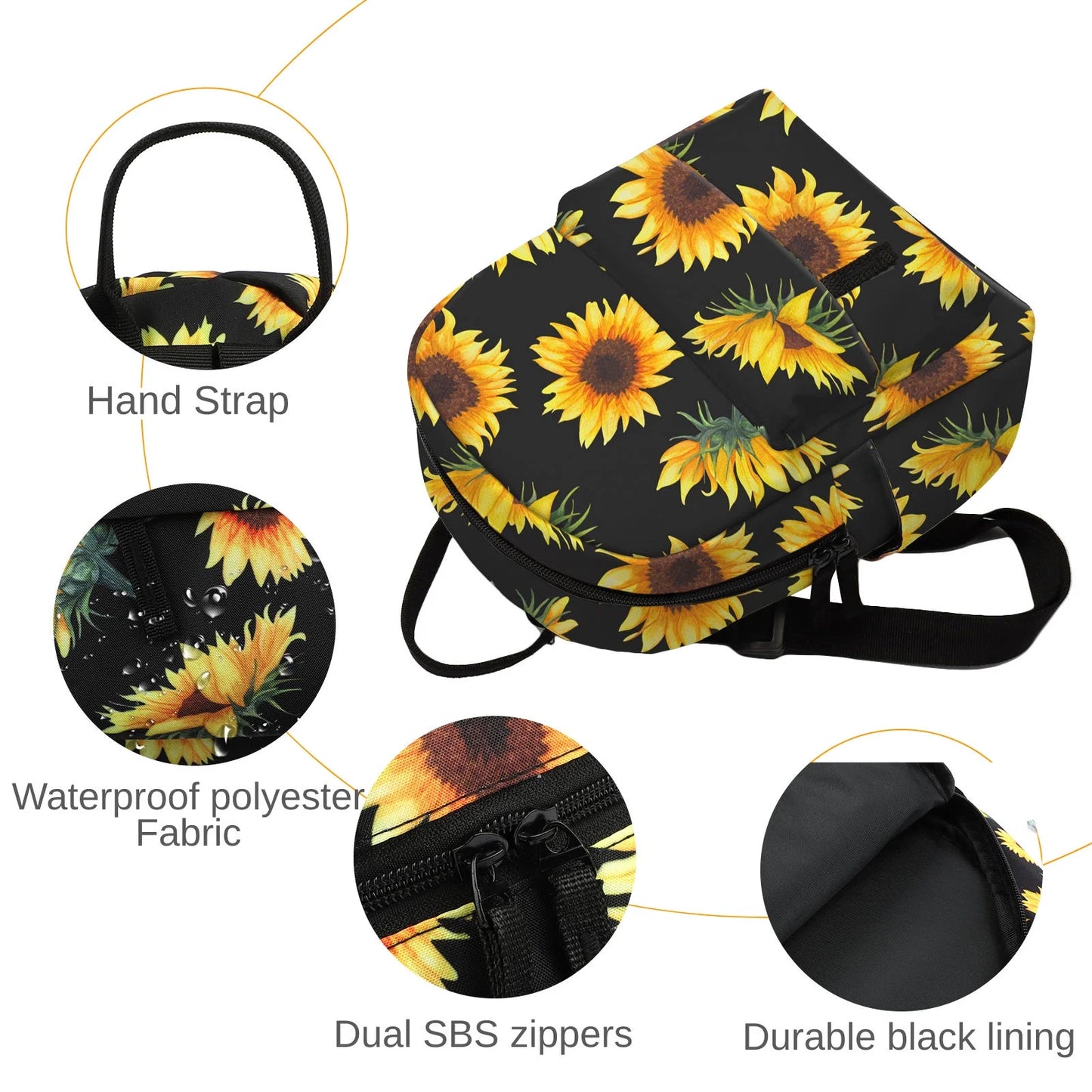 Sunflower Mini Backpack, Sunflowers Printing Backpack, Small Backpack Purse for Women, Cute Backpack Purse, Sunflower Rope Crossbody Shoulder Bag (Black Sunflower)