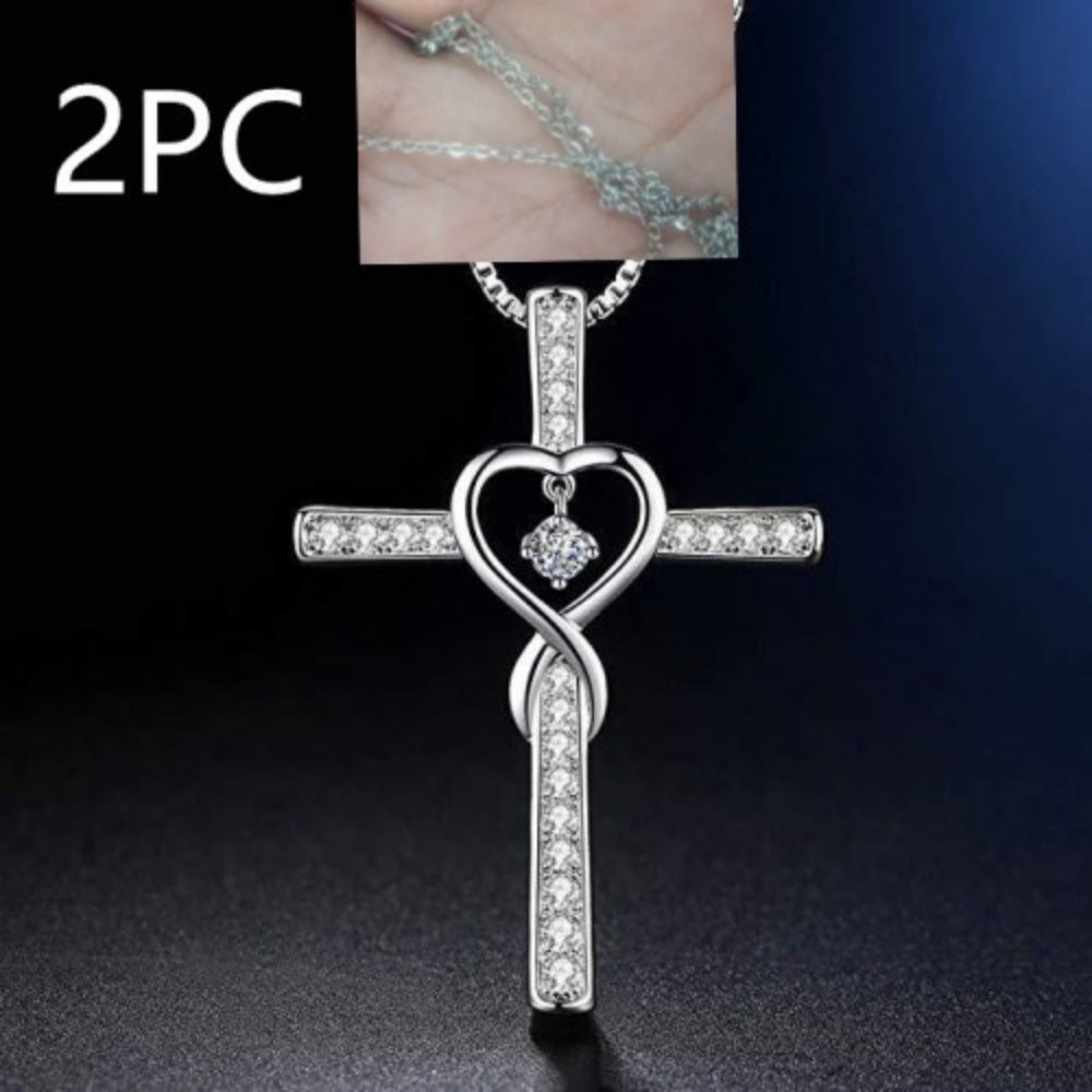 Infinity Love God We Trust Christian Cross Birthstone Crystal Pendant Necklace Colour Gems Zircon Heart Necklace Women Jewelry - Alrickas’ UNIQUE BOUTIQUE