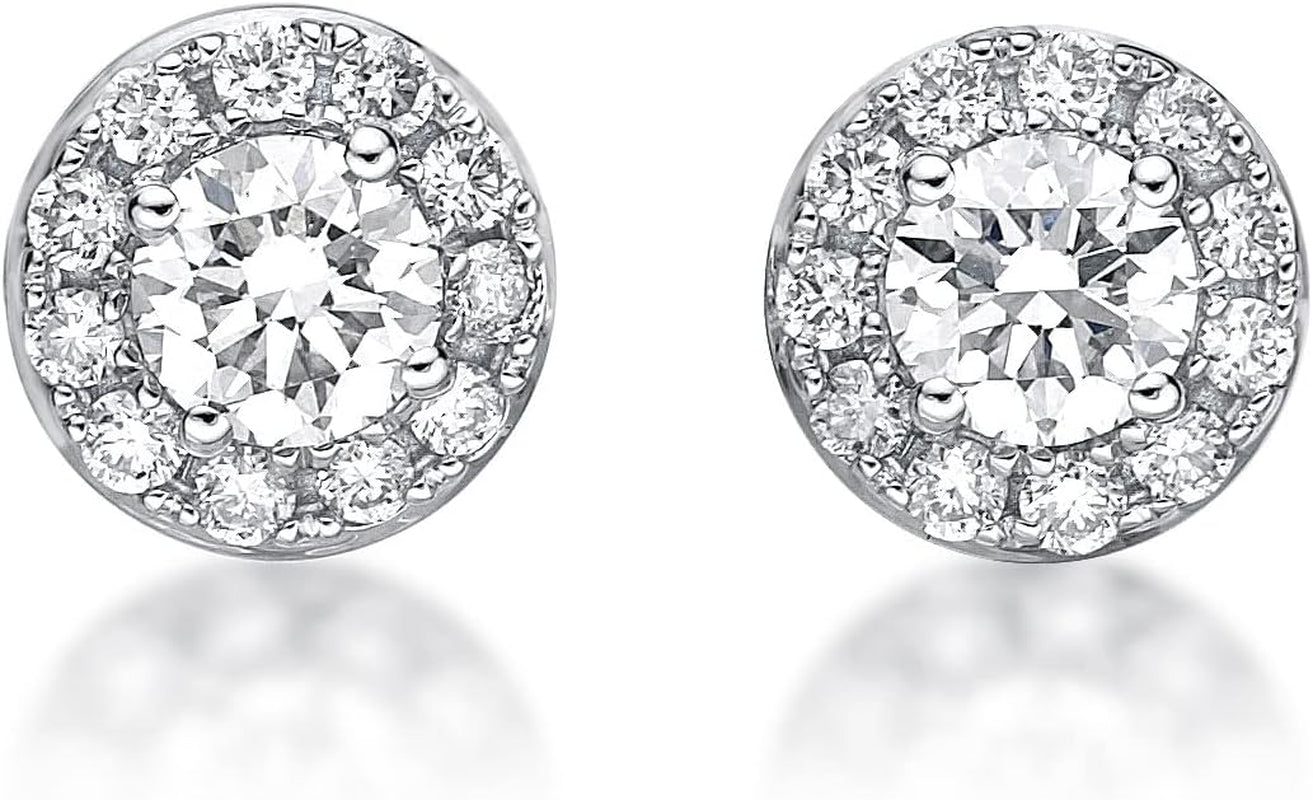 1/2 to 1 Carat Lab Grown Diamond round Halo Stud Earrings for Women in 14K White Gold (G-H, VS2-SI1, Cttw) Post with Friction Back by