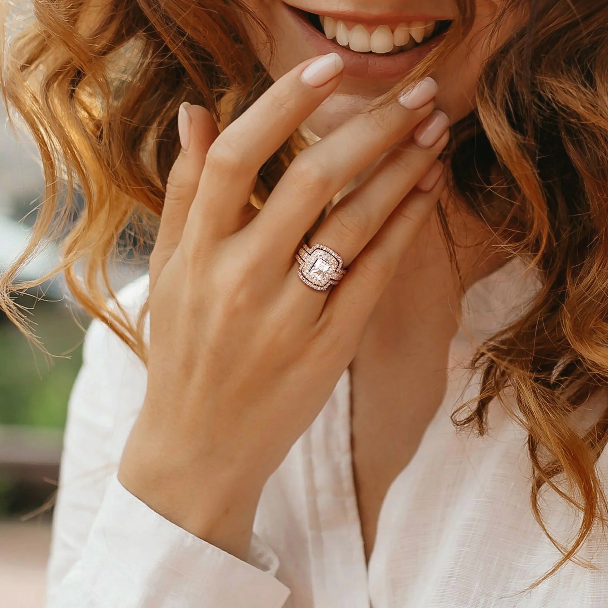 Stunning Women's Sterling Silver Bridal Set with Cubic Zirconia and Emerald Accents - Alrickas’ UNIQUE BOUTIQUE