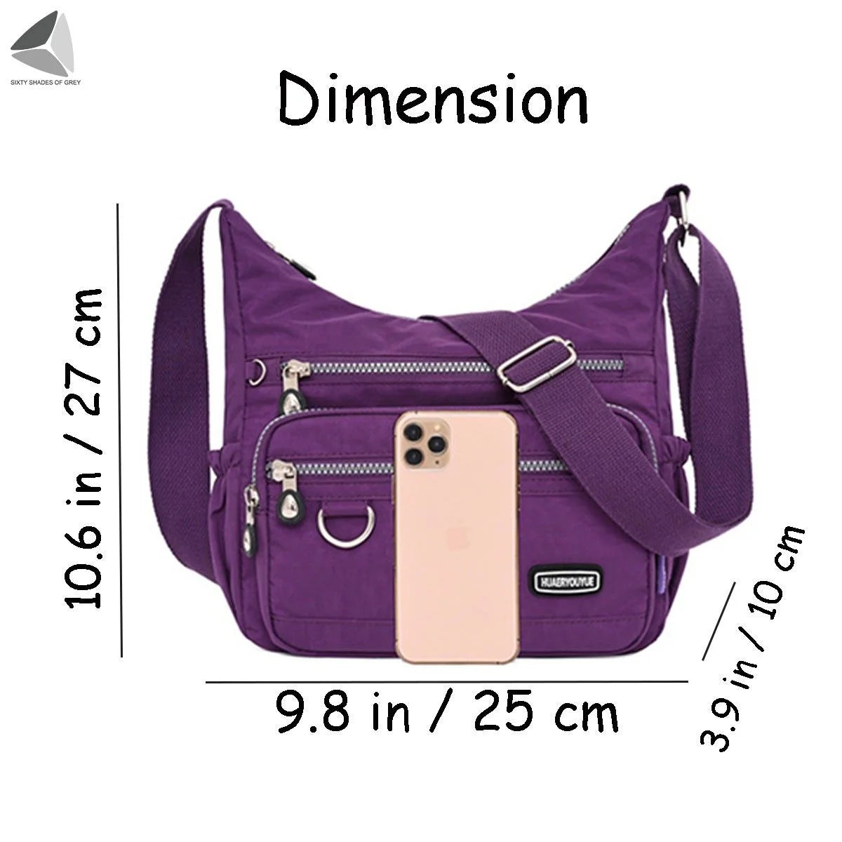 Womens Waterproof Nylon Crossbody Bag Casual Messenger Bags Travel Shoulder Purse Handbag (Black)