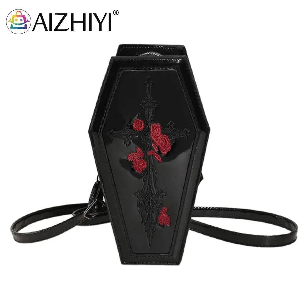 Women Coffin Satchel Purse Cartoon Gothic Crossbody Bag Versatile Rose Shoulder Bag Rose Crossbody Pouch Halloween Purse