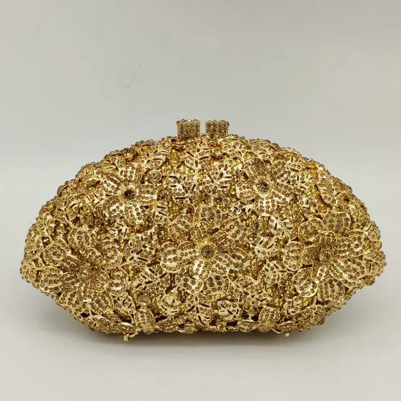 (In Stock) Dazzling Flower Crystal Clutch Evening Purse Bag Women Formal Dinner Handbag Wedding Bridal Purse