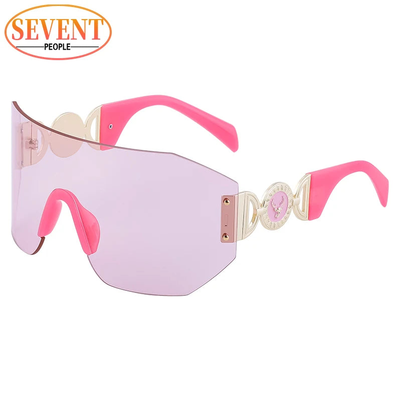 Oversized Shield Sunglasses Women 2025 Luxury Brand Designer Fashion Rimless Sun Glasses for Men New Trend Irregular Sunglass