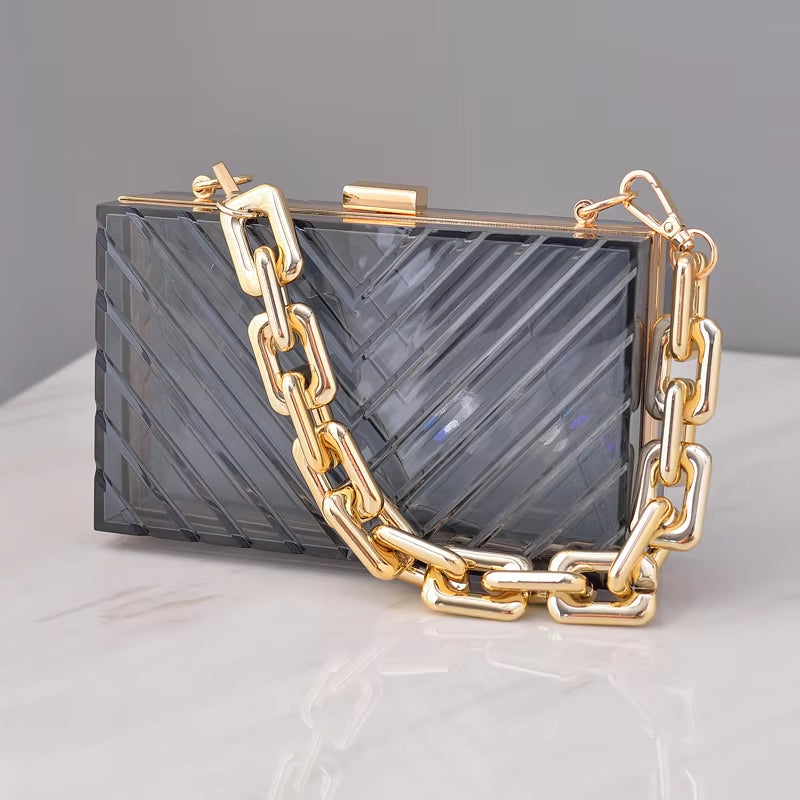 Transparent Bag Woman Luxury Handbags Designer Evening Clutch Clear Purse Crossbody Shoulder Acrylic Wedding Thick Strap Bag