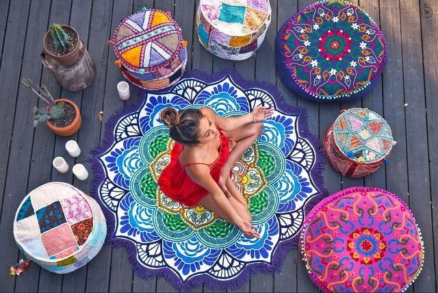 Polygon Printing Tassel Round Bath Towel Yoga Mat - Alrickas’ UNIQUE BOUTIQUE