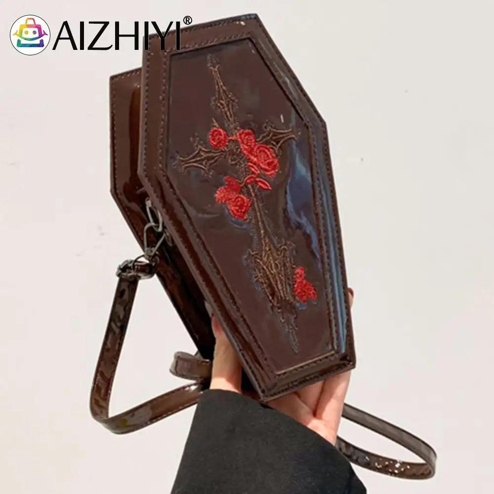 Women Coffin Satchel Purse Cartoon Gothic Crossbody Bag Versatile Rose Shoulder Bag Rose Crossbody Pouch Halloween Purse