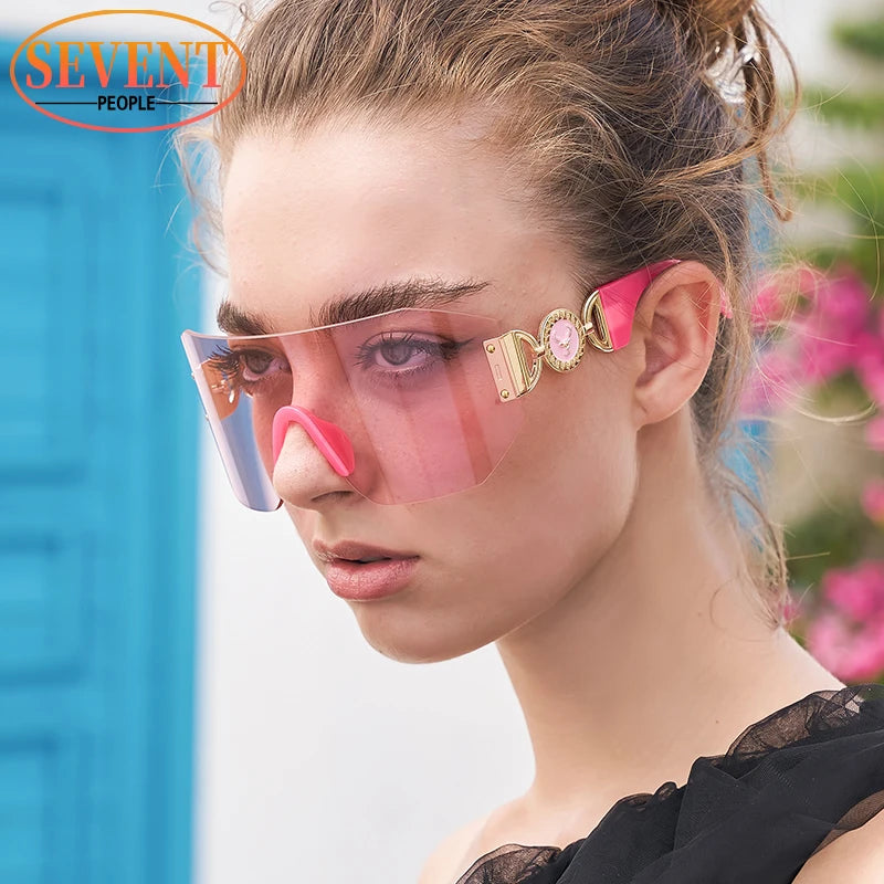 Oversized Shield Sunglasses Women 2025 Luxury Brand Designer Fashion Rimless Sun Glasses for Men New Trend Irregular Sunglass