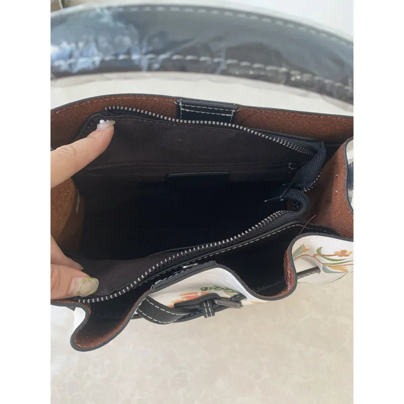 Chinese Style Embroidery Women Shoulder Bag for Ladies Handbags Leather Women'S Luxury Designer Handbag White Big Bags