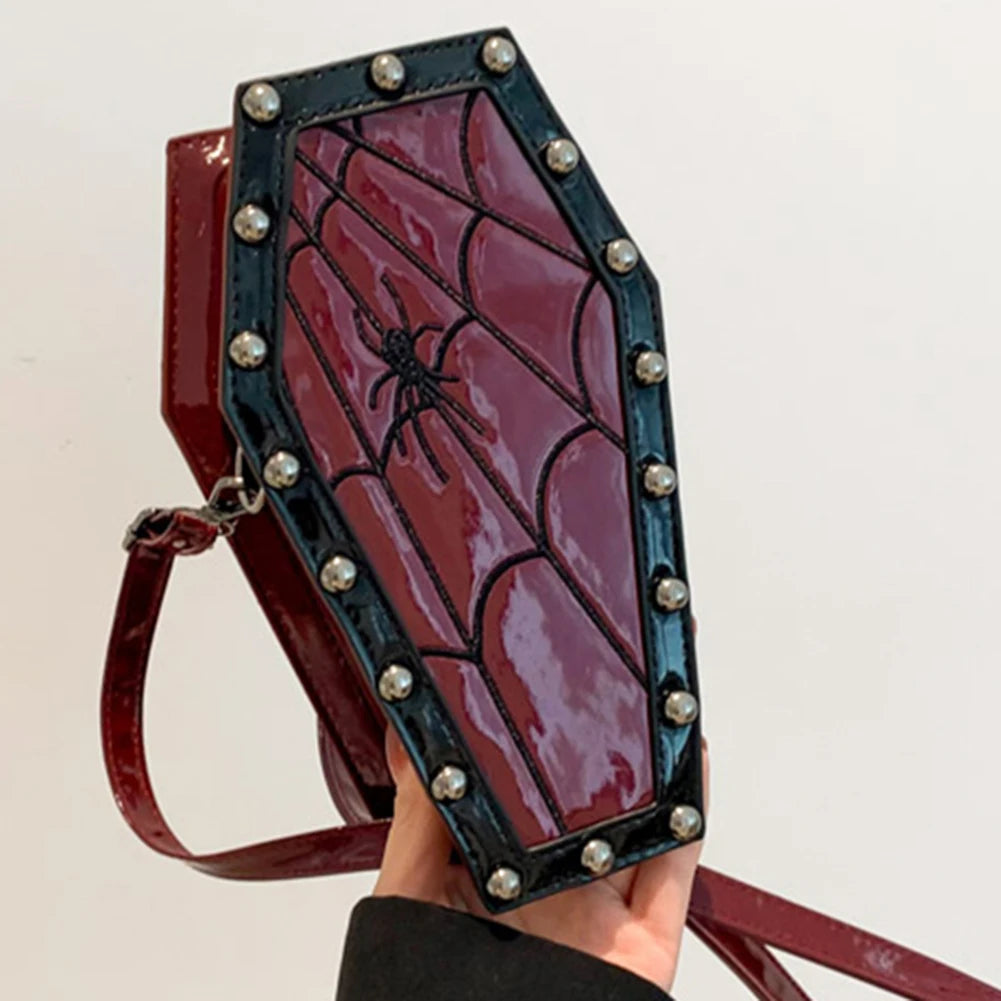 Women Gothic Crossbody Bag Coffin Shoulder Bag Purse Cartoon Spider Coffin Bag Y2K Messenger Phone Bag Halloween Sling Purse