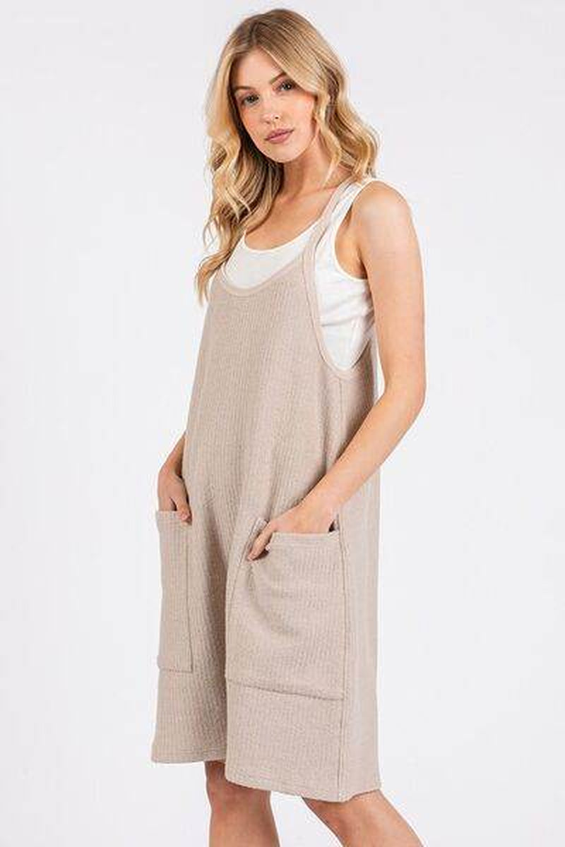 Mittoshop Scoop Neck Spaghetti Strap Overalls with Pockets
