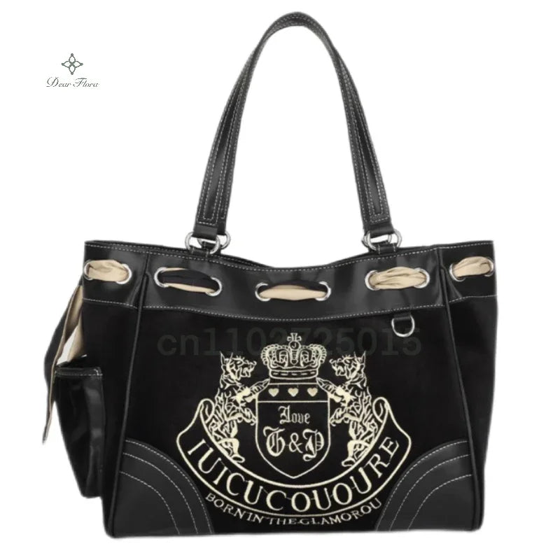 Y2K Women Vintage Retro Chic Embroidery Velvet Handbags Ladies Large-Capacity Tote Bag Girl Shopping Shoulder Bag Women'S Purses