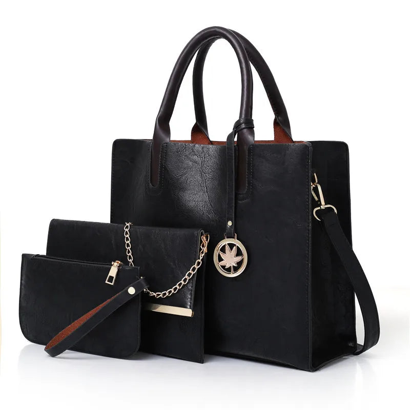 Women'S Handbag 3-Piece Set Women'S Shoulder Bag Fashion Purse Vintage Leather Bag Large Capacity Handbag Inclined Shoulder Bag
