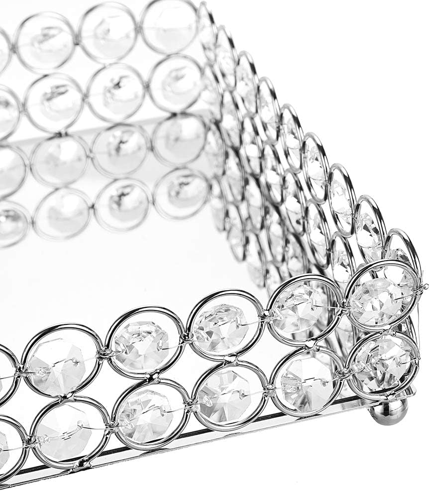 Elegant Large Crystal Makeup & Jewelry Organizer Tray - Mirrored Vanity Dresser & Bathroom Decor, 13.7" x 7.87 - Alrickas’ UNIQUE BOUTIQUE