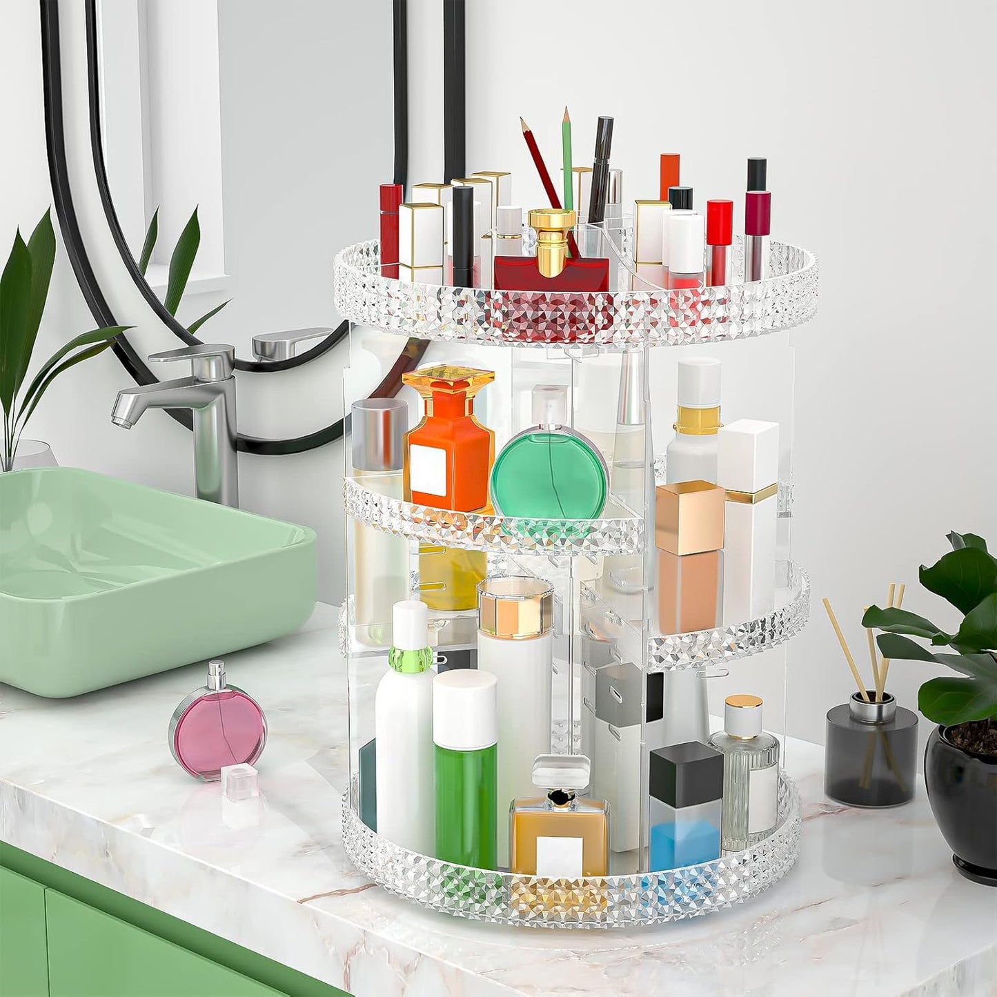 360 Rotating Makeup Organizer Countertop, Clear Acrylic Large Perfume Organizer, Organizador De Perfumes, 7 Layers Make up Organizer and Storage Fits for Vanity and Bathroom - X-Large Clear