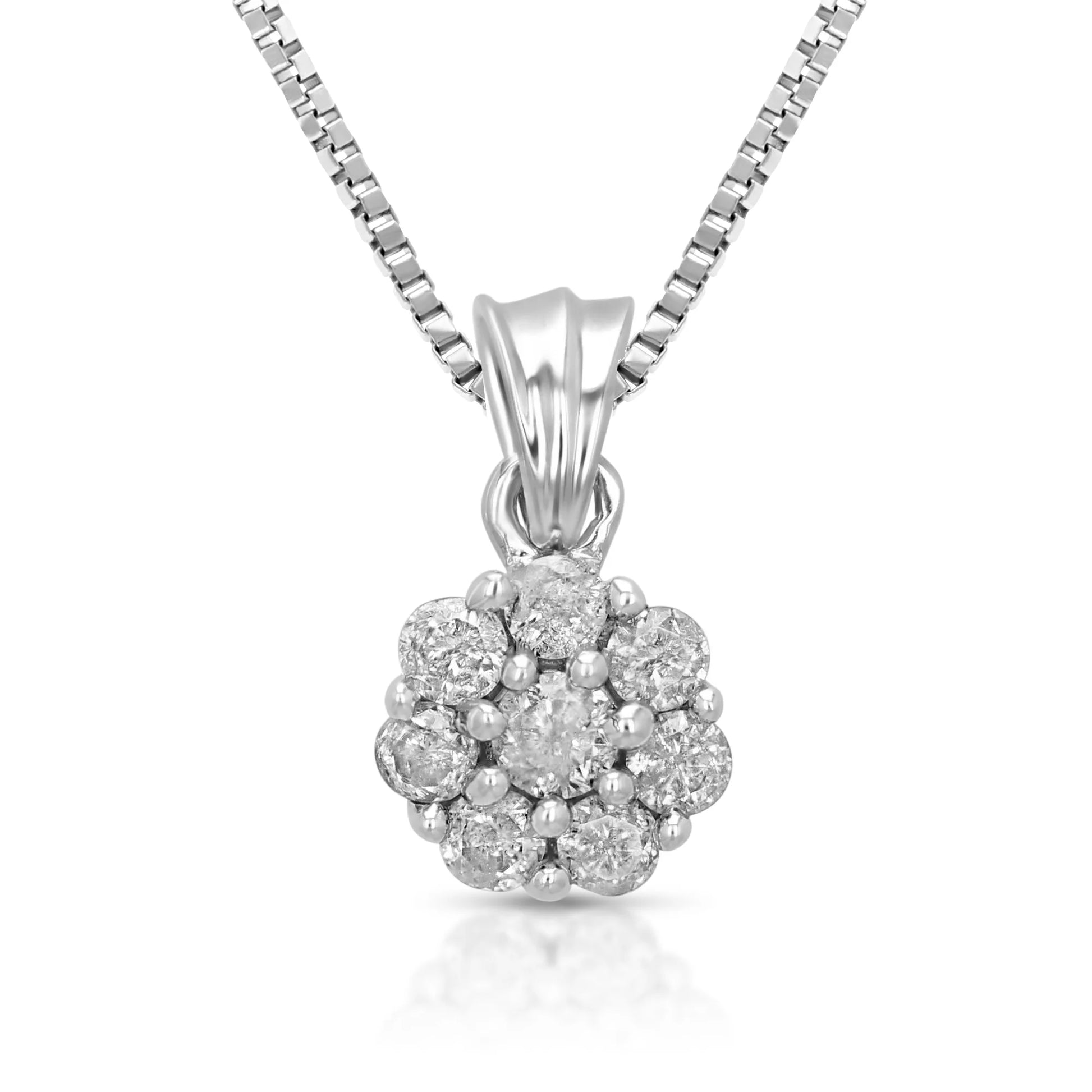 Stunning 0.15 CTTW Diamond Cluster Pendant Necklace in 14K White Gold - Elegant 18 Inch Chain for Women - Alrickas’ UNIQUE BOUTIQUE