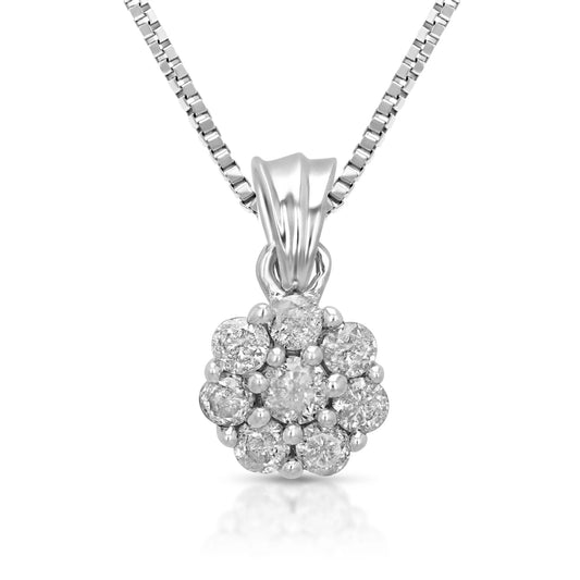 Stunning 0.15 CTTW Diamond Cluster Pendant Necklace in 14K White Gold - Elegant 18 Inch Chain for Women - Alrickas’ UNIQUE BOUTIQUE