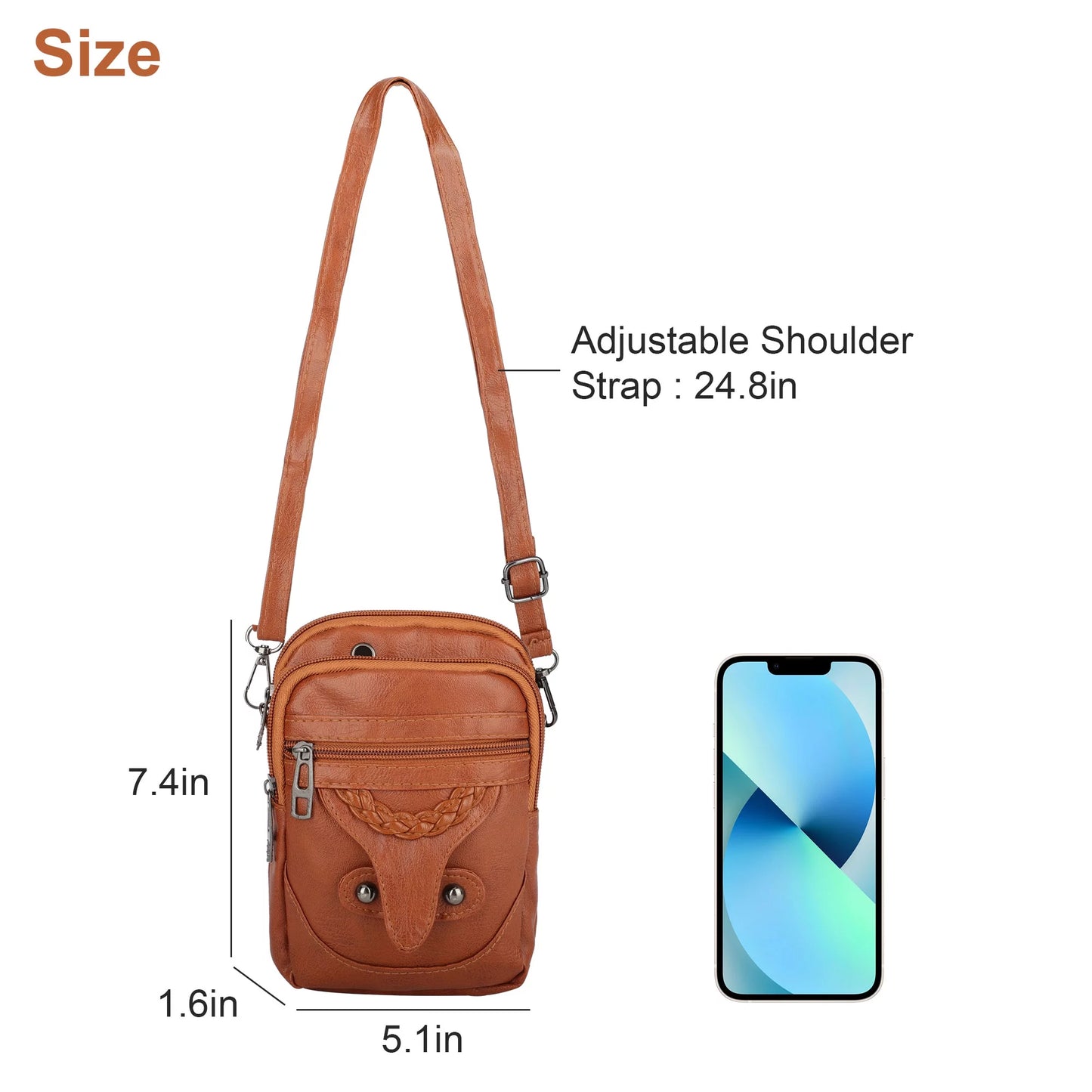 Small Cell Phone Purse, PU Leather Crossbody Phone Bag with Adjustable Strap