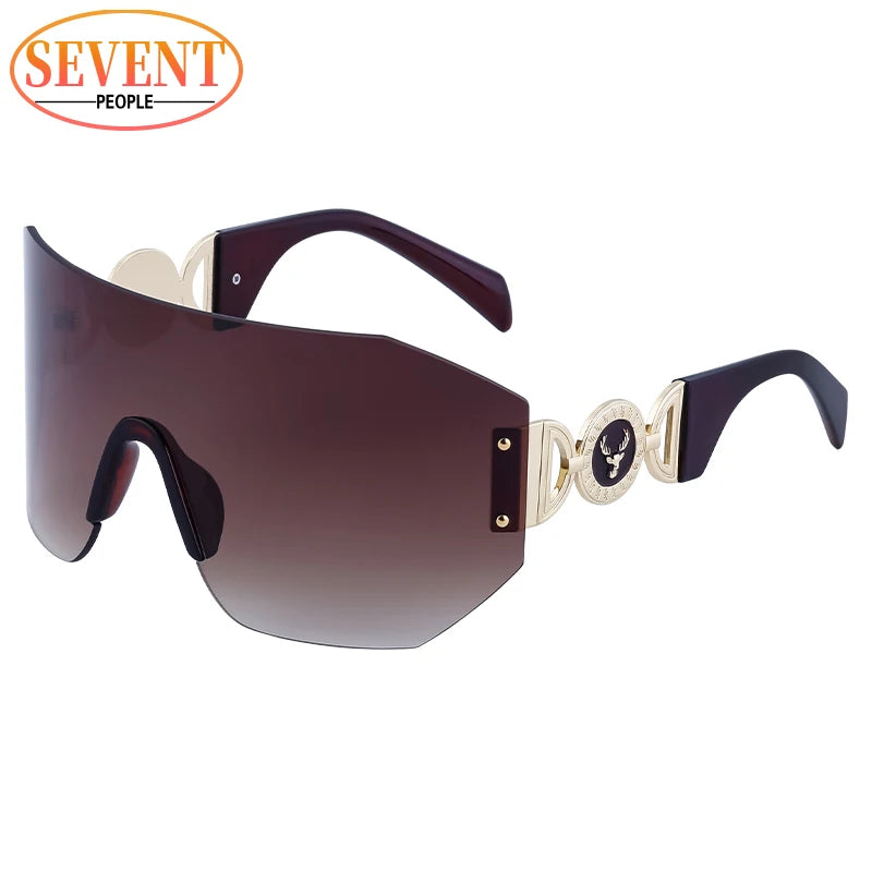 Oversized Shield Sunglasses Women 2025 Luxury Brand Designer Fashion Rimless Sun Glasses for Men New Trend Irregular Sunglass