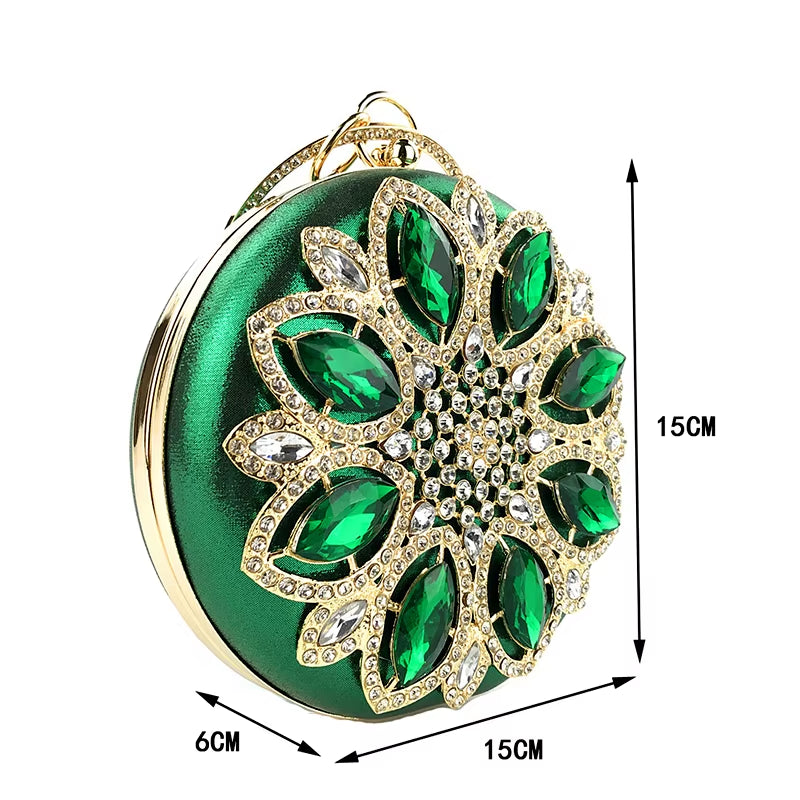 Green Clutch Bag Women round Clutch Purse Evening Bag Crystal Wedding Purse and Handbag Exquisite Chain Shoulder Bag ZD1244