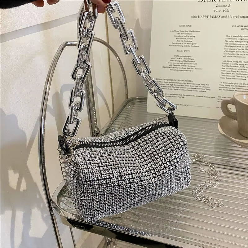 Sparkling Rhinestone Bucket Bag - Glamorous Glitter Chain Mini Crossbody Purse for Women (6.3 x 3.54 Inches) - Alrickas’ UNIQUE BOUTIQUE