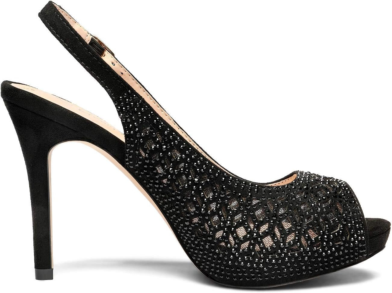 Women'S High Heels Platform Dress Rhinestones Peep Toe Pumps Shoes