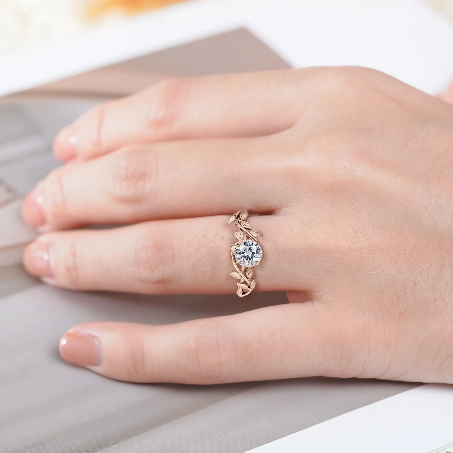 0.50 Carat round Cut Moissanite Bohemian Engagement Ring - Vintage Moissanite Promise Ring - 18K Rose Gold over Silver