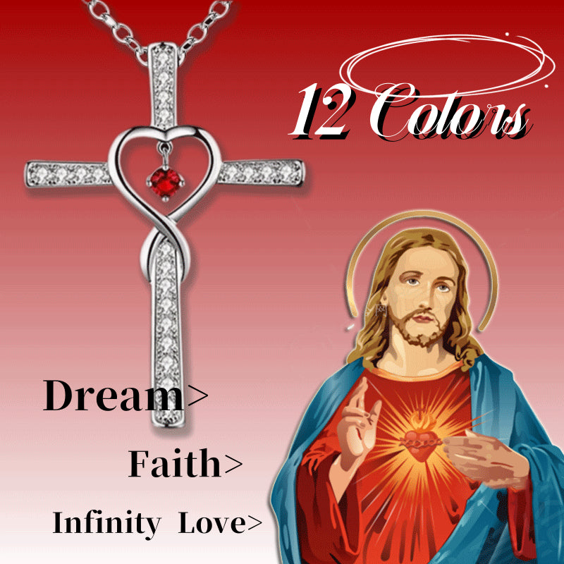 Infinity Love God We Trust Christian Cross Birthstone Crystal Pendant Necklace Colour Gems Zircon Heart Necklace Women Jewelry - Alrickas’ UNIQUE BOUTIQUE