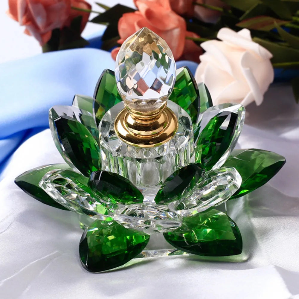 Green Crystal Perfume Bottles Empty Lotus Flower Figurines Gifts for Women 5Ml Crystal Glass Perfume Bottles Home Decoration