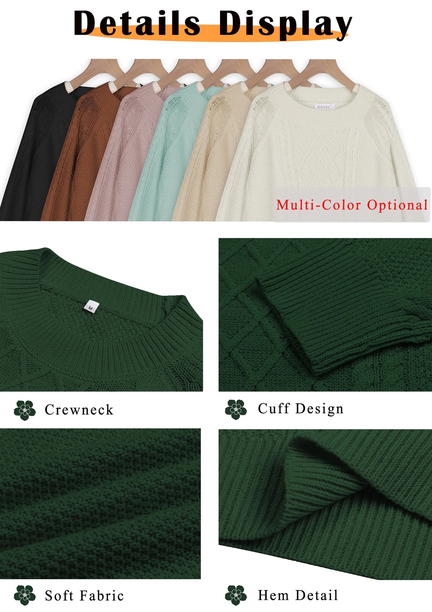Oversized Sweaters for Women Cable Knit Chunky Pullover Sweater