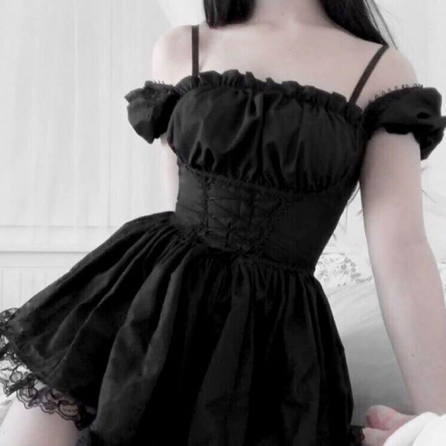 Gothic Lolita Mini Dress - Vintage Punk Puff Sleeve A-Line Swing Dress for Women - Alrickas’ UNIQUE BOUTIQUE