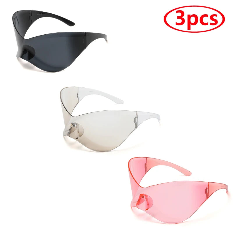 New Oversized Y2K Punk Rimless Sunglasses Women Men Brand Designer Hip Hop Sport One Piece Sun Glasses Shades Goggles