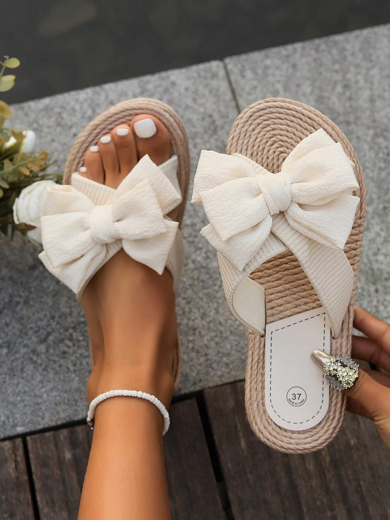 2024 Newest Bow Knot Women'S Slide Sandals Casual Summer Shoes, Women'S Lightweight Beach Shoes
