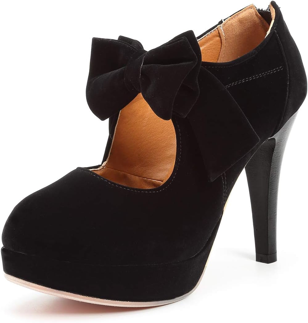 Fashion Vintage Womens Small Bowtie Platform Pumps Ladies Sexy High Heeled Shoes