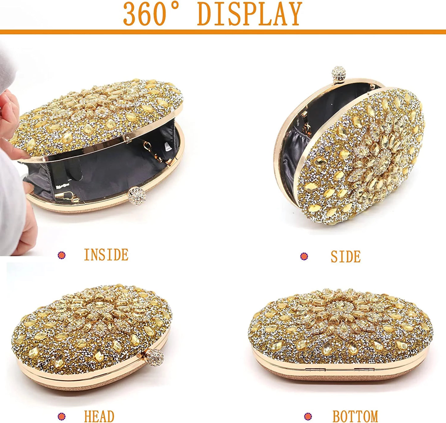 Rhinestone Evening Clutch Bag for Women Bridal Diamonds Clutch Purses Wedding Purse Prom Cocktail Party Handbags