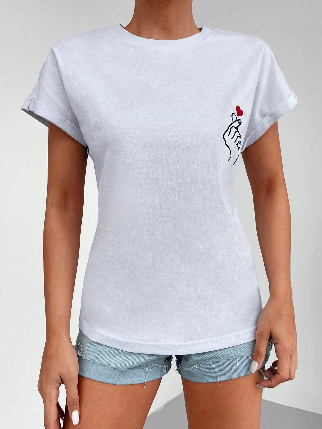 Heart & Hand Print Batwing Sleeve Tee