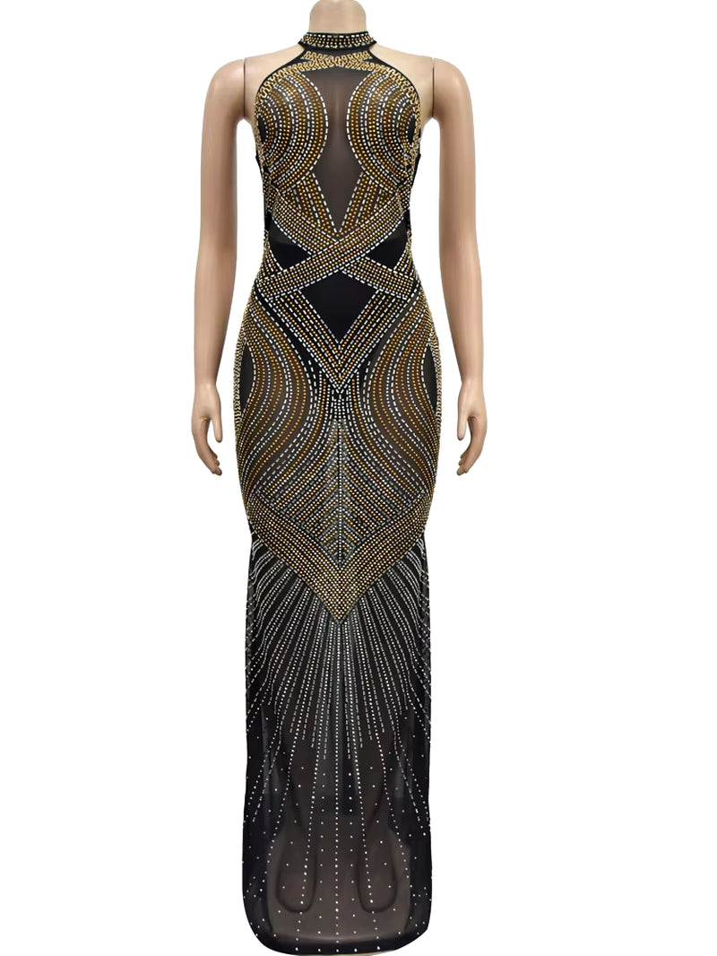 Glamorous Backless Rhinestone Maxi Dress - Perfect for Parties and Celebrity Events - Alrickas’ UNIQUE BOUTIQUE