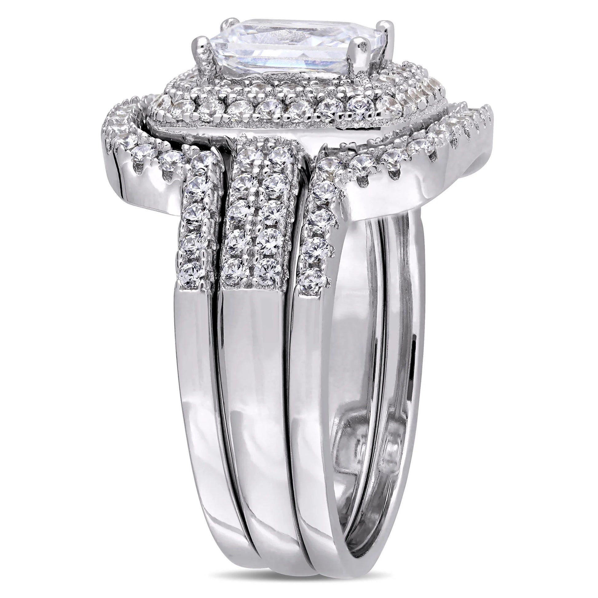 Stunning Women's Sterling Silver Bridal Set with Cubic Zirconia and Emerald Accents - Alrickas’ UNIQUE BOUTIQUE