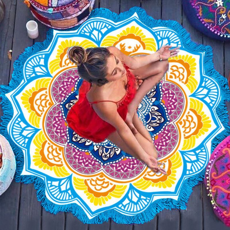Polygon Printing Tassel Round Bath Towel Yoga Mat - Alrickas’ UNIQUE BOUTIQUE