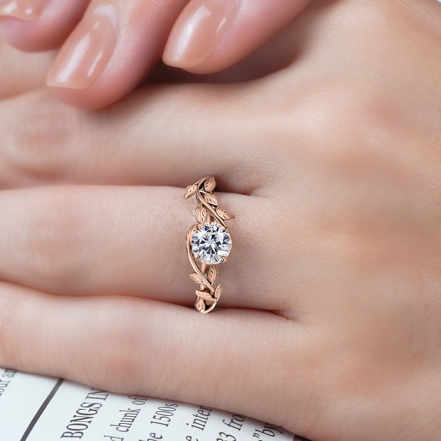0.50 Carat round Cut Moissanite Bohemian Engagement Ring - Vintage Moissanite Promise Ring - 18K Rose Gold over Silver