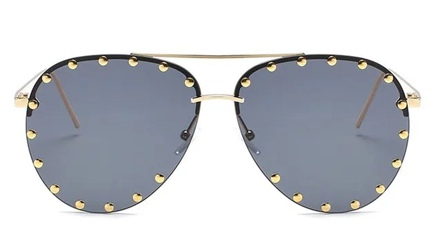 45202 Ladies Metal Rivet Pilot Sunglasses Women Luxury Personality Glasses Designer Eyewear Shades UV400