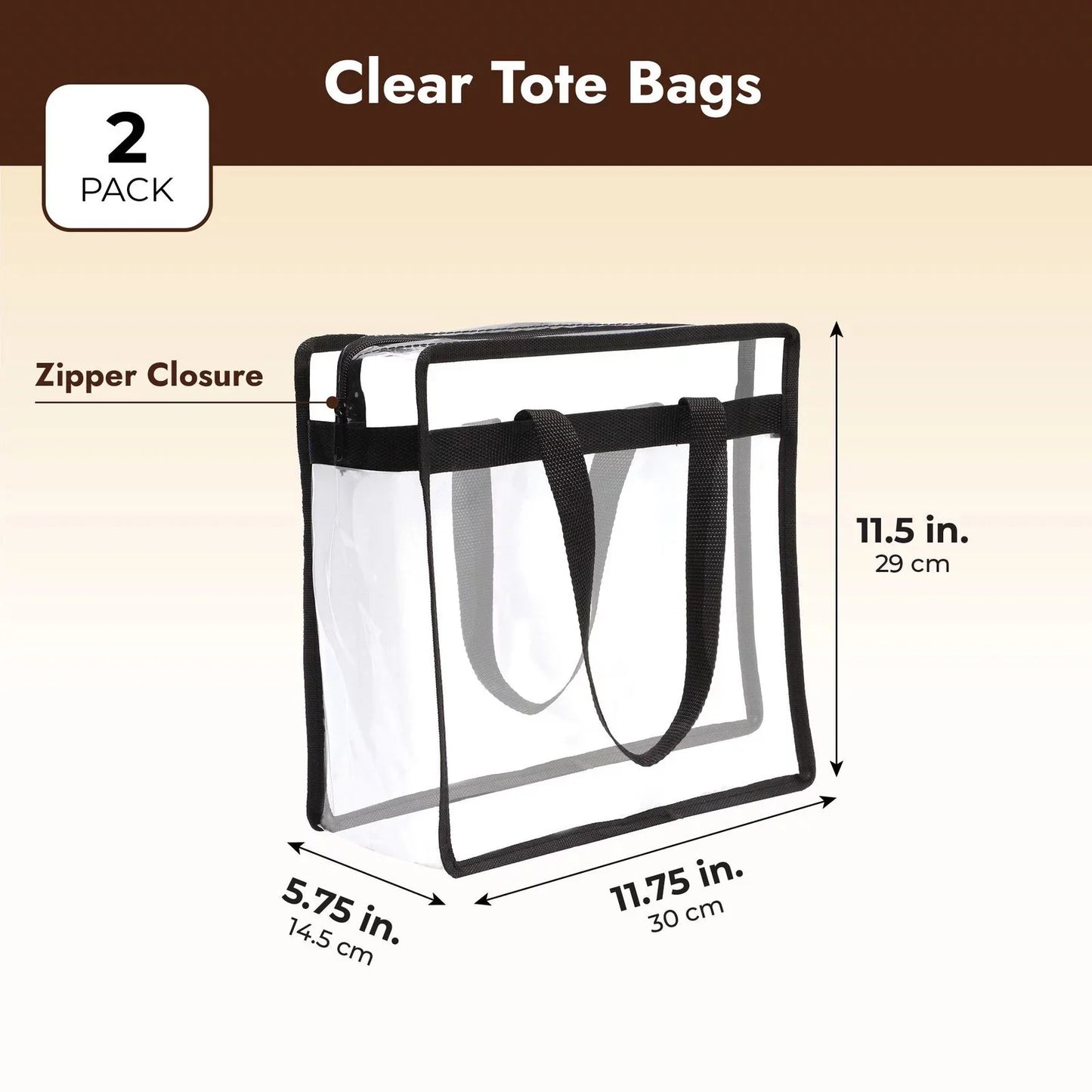2 Pack Stadium Approved Clear Tote Bags, 12X6X12 Large Plastic Beach Bags with Handles