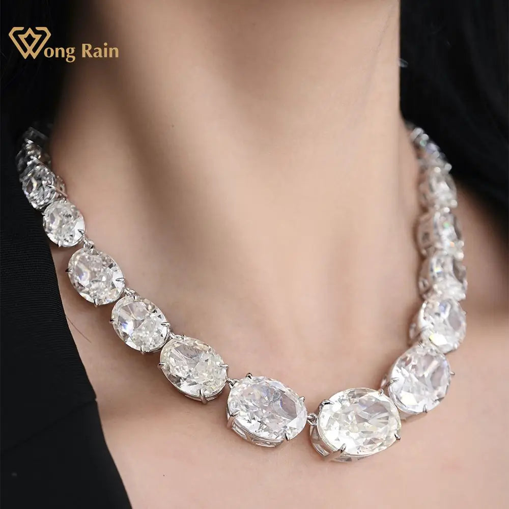 Luxury 925 Sterling Silver G Color Crushed Ice Cut Oval Simulated Moissanite Gemstone Pendant Necklace Fine Jewelry