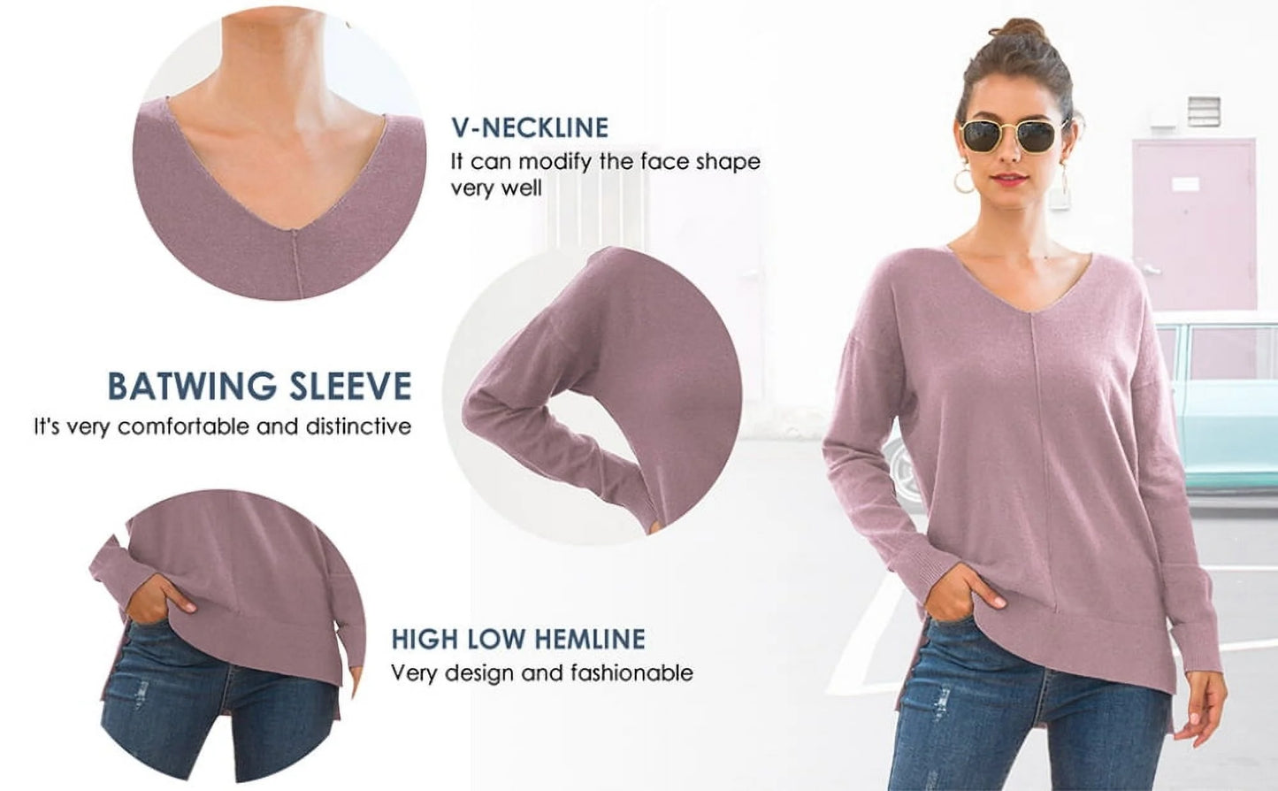 V Neck Sweaters for Women Fall Lightweight Knit Pullover Sweater Tops,Us Size S-2XL in Brown
