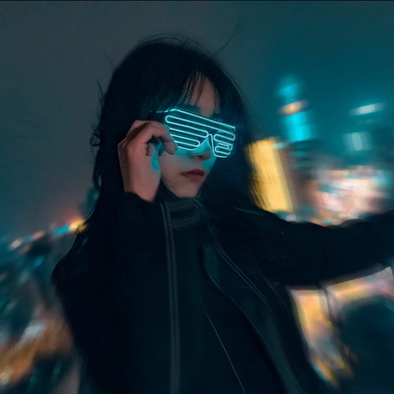 Cool Fashion Double Colors EL Window-Shades Glasses Glowing Glasses Neon LED Light up Sunglasses Glow Party Decorative Glasses