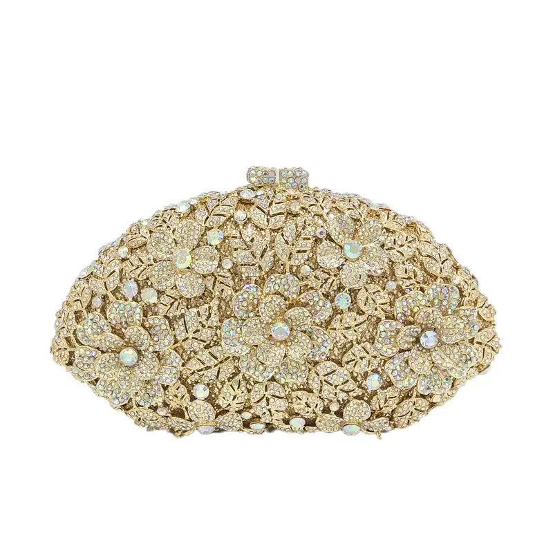 (In Stock) Dazzling Flower Crystal Clutch Evening Purse Bag Women Formal Dinner Handbag Wedding Bridal Purse