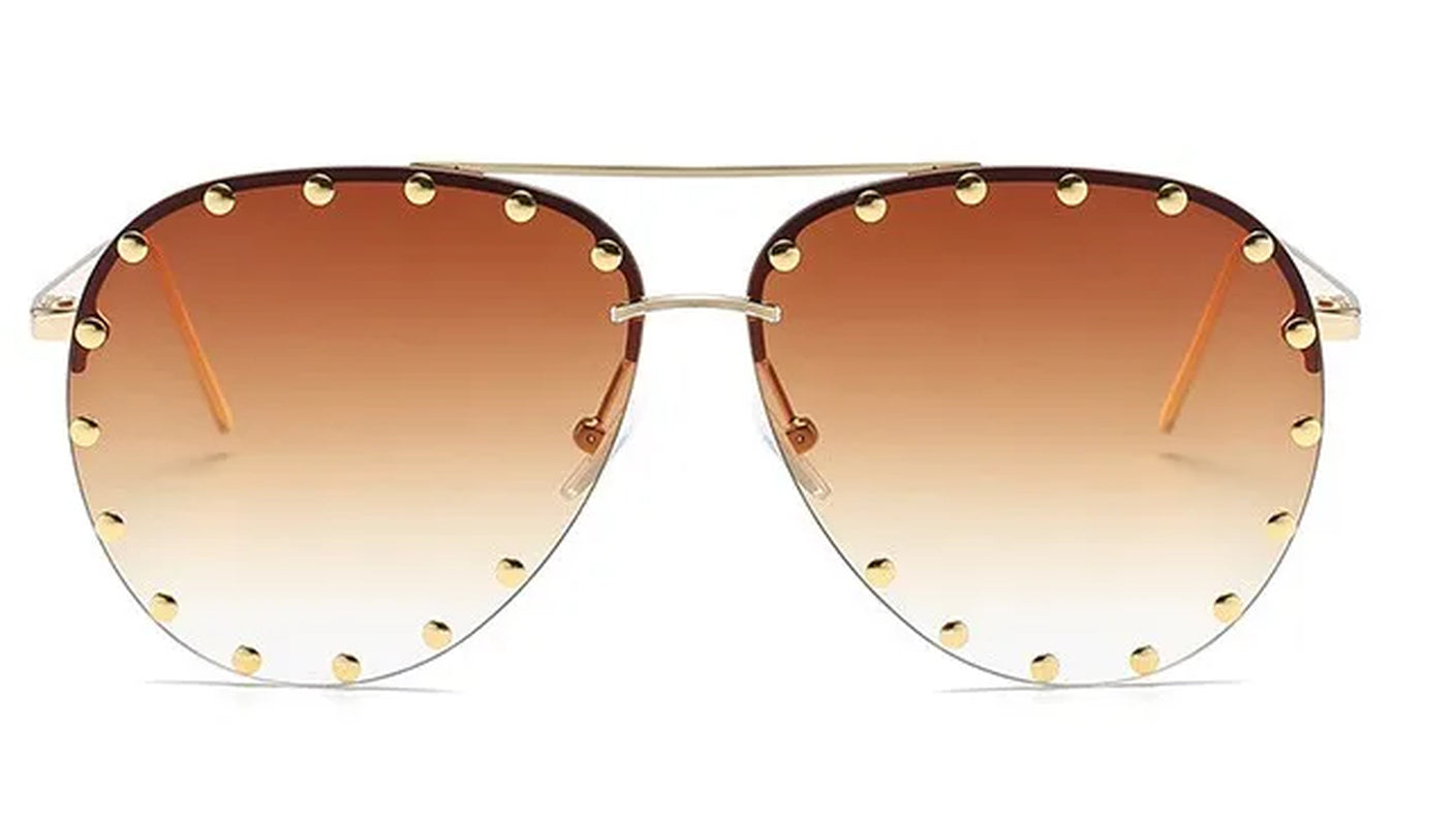 45202 Ladies Metal Rivet Pilot Sunglasses Women Luxury Personality Glasses Designer Eyewear Shades UV400