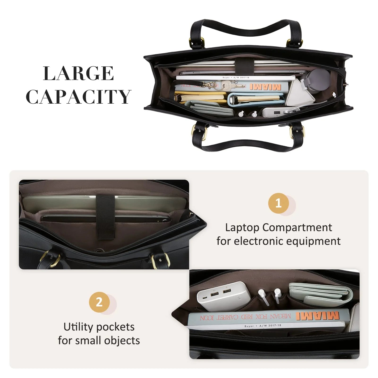 Stylish Waterproof Leather Laptop Tote Bag for Women - 15.6 Inch Briefcase & Shoulder Purse for Work, College, and Travel - Elegant Black Design - Alrickas’ UNIQUE BOUTIQUE