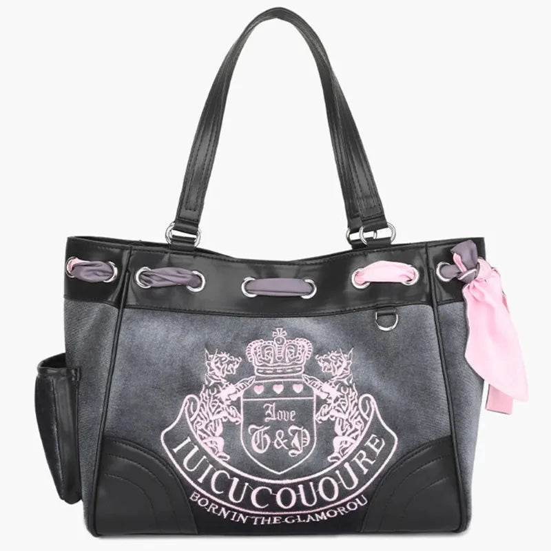 Y2K Women Vintage Retro Chic Embroidery Velvet Handbags Ladies Large-Capacity Tote Bag Girl Shopping Shoulder Bag Women'S Purses