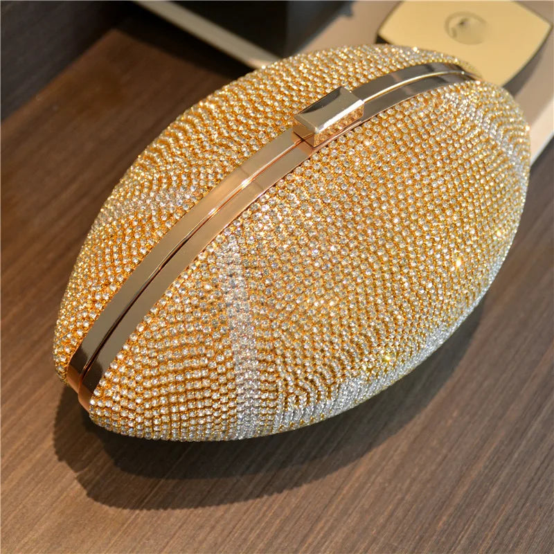 Luxury Football-Shaped Rhinestone Clutch Bag for Women - Sparkling Evening Handbag with Glittering Diamonds - Alrickas’ UNIQUE BOUTIQUE